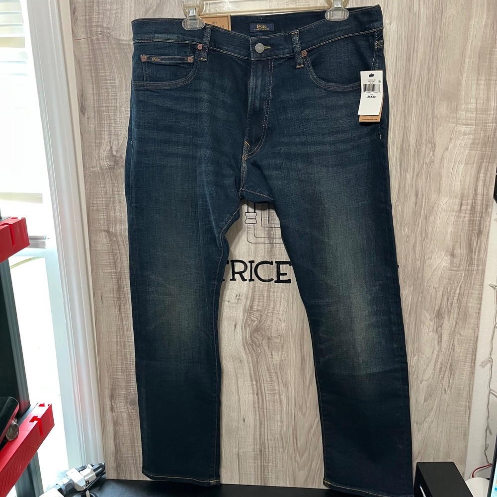 NWT Polo Ralph Lauren Mens Jeans The Sullivan Slim Distressed Jeans 36 x 30 Dark